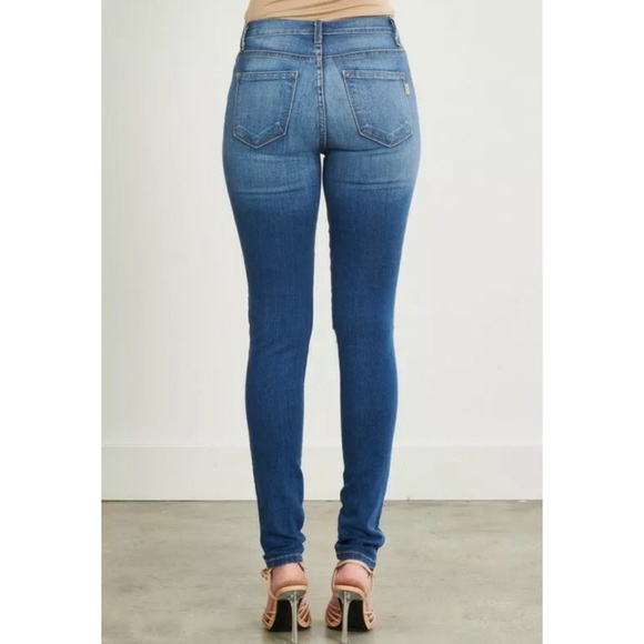 Destroyed Ripped Mid Rise Stretch Skinny Jeans - Picture 6 of 8